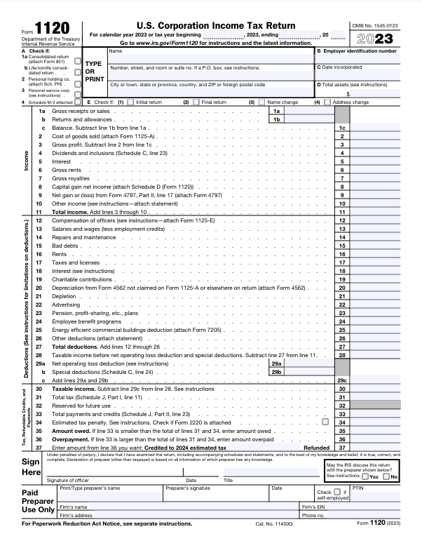 1120 Form Page 1