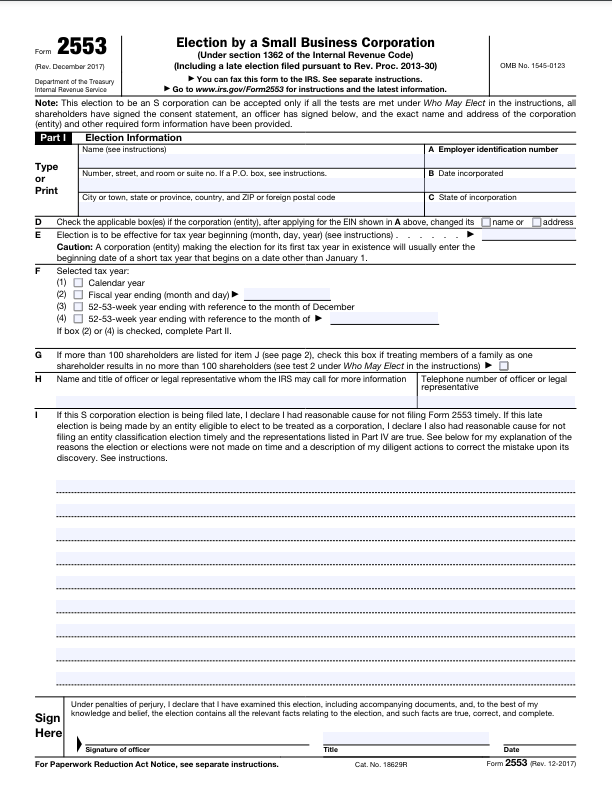 Form 2553 Part I