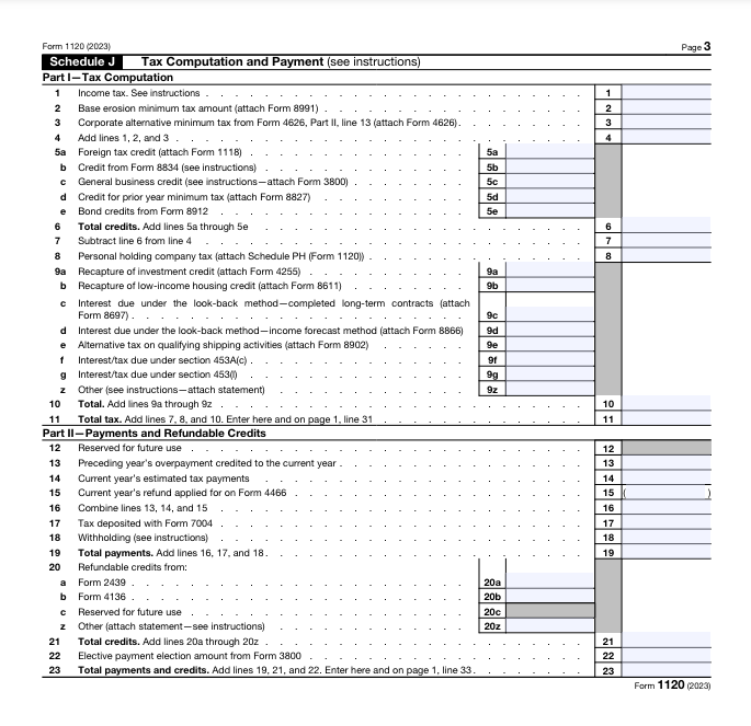 Form 1120 Schedule J