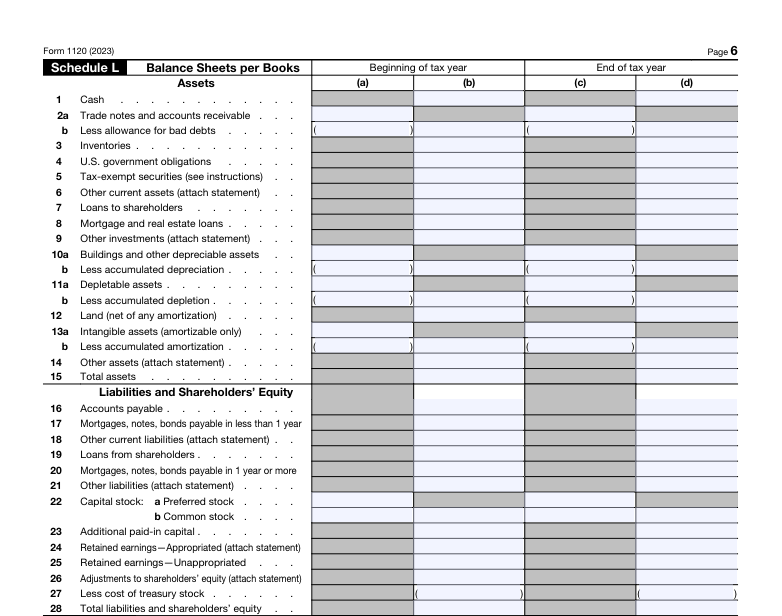 Form 1120 Schedule L