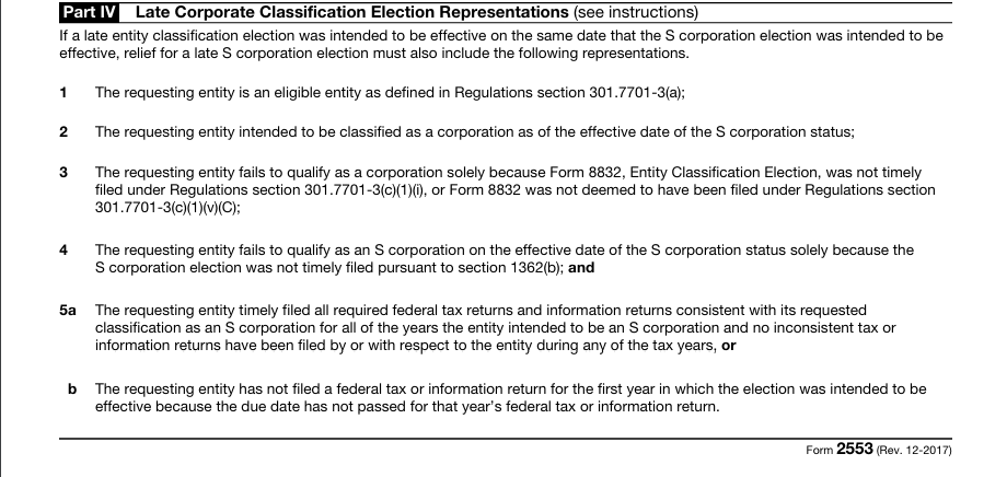 Form 2553 Part IV